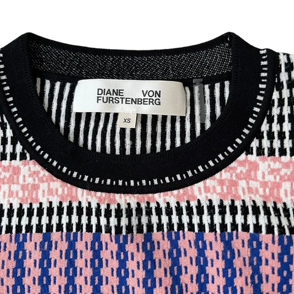 Diane Von Furstenberg Blue Pink Striped Crew Neck Sweater XS - Picture 4 of 5